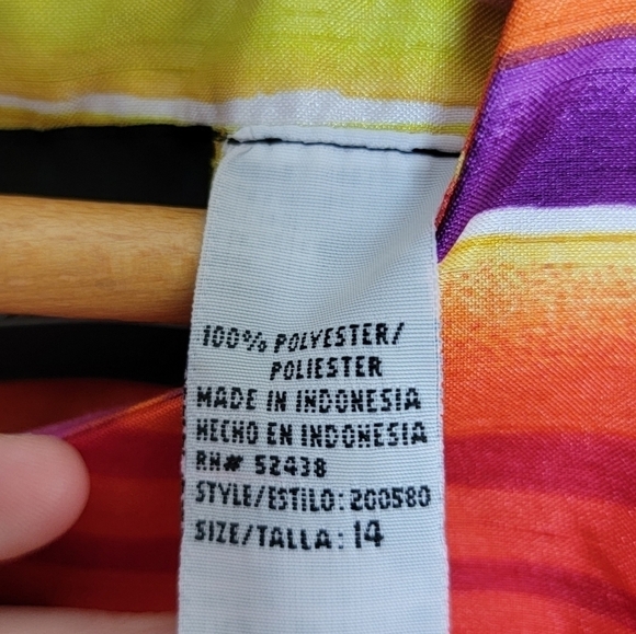 Sag Harbor | Sunset Striped Short Sleeve Button Back Structured Top Size 14 - Picture 4 of 6